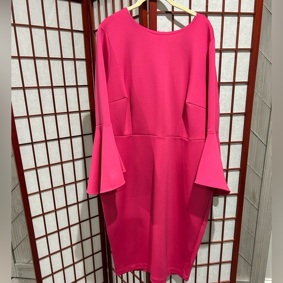Eloquii Dresses & Skirts - Eloquii Vibrant Pink Long Flared Sleeve Dress - 18